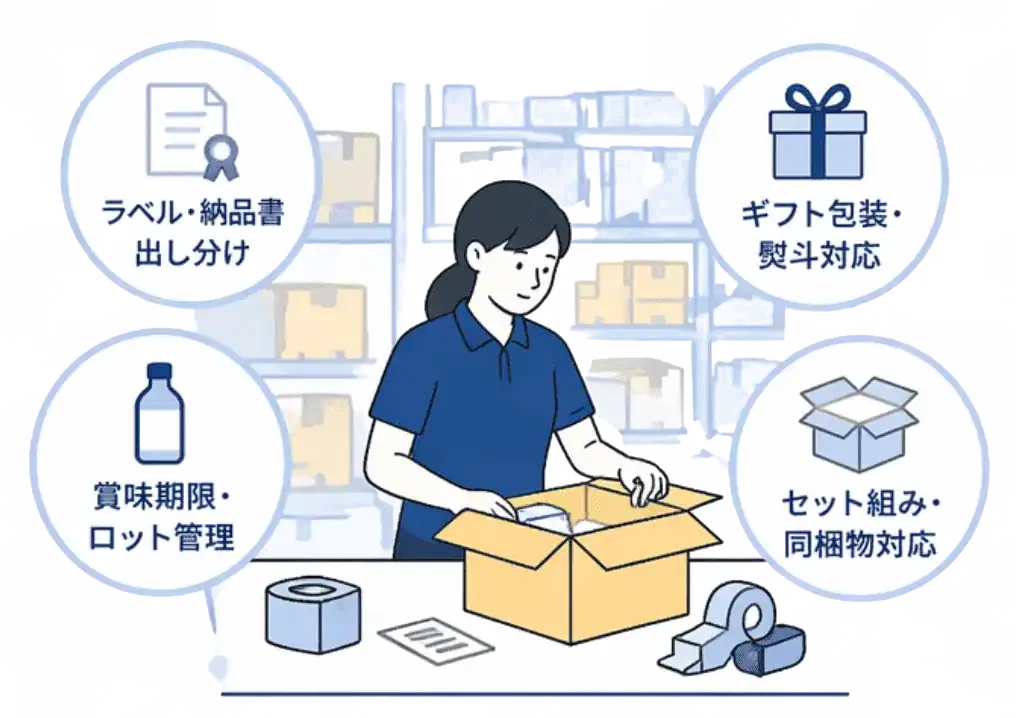 セット組・同梱・法人出荷など複雑な物流運用への対応イメージ
